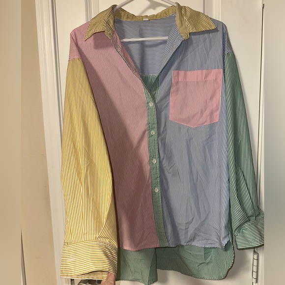 SHEIN Multicolor Striped Button-Up Blouse - Picture 4 of 5